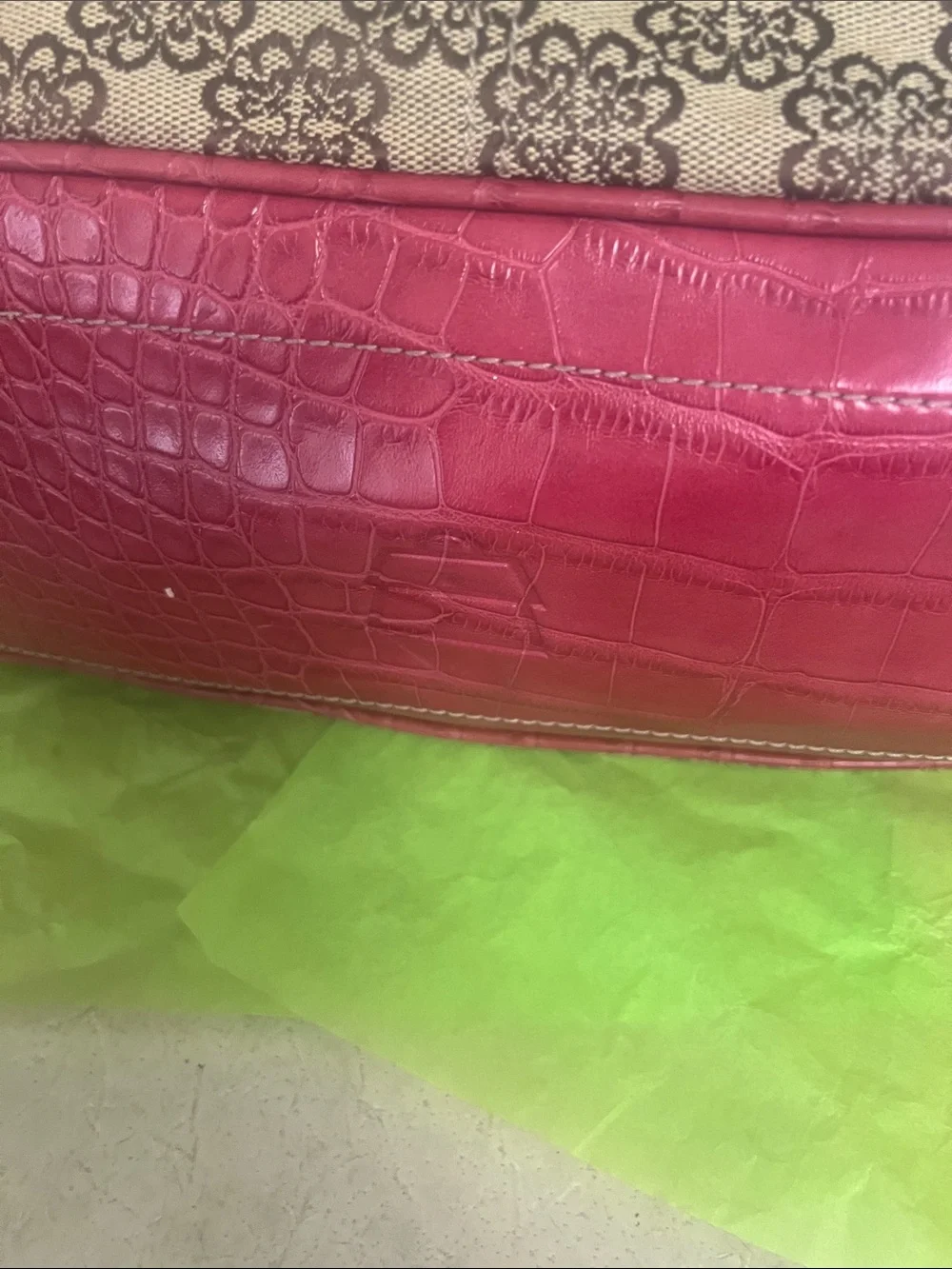 Beige /Red Kathy Van Zeeland Patterned Shoulder Bag with Red Trim